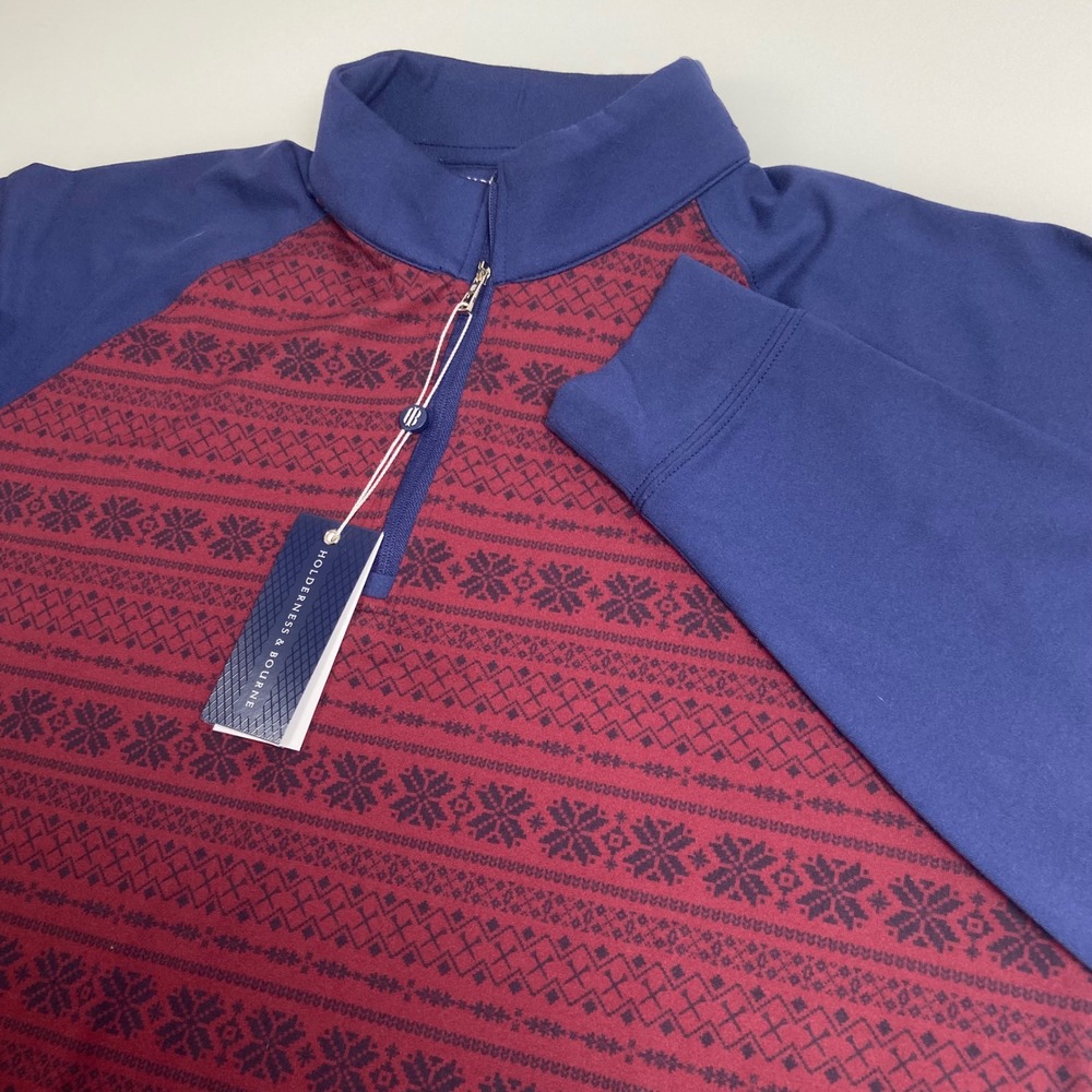 Holderness & Bourne The Robinson Mens Med Red/Navy 1/4 Zip Pullover Holiday New
